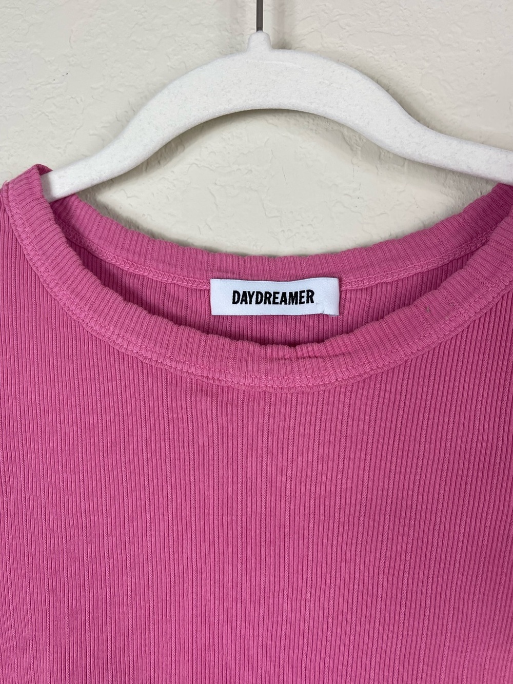 Free People Daydreamer Ribbed Scalloped Baby Tee Pink Size XL - Picture 3 of 5